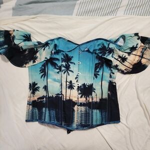 NWT Palm Tree Holiday Overbust Corset with Dramatic Sleeve size 14